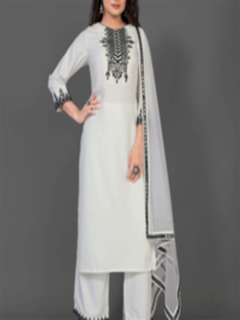 Buy KALINI Embroidered Round Neck Straight Kurta Trousers With