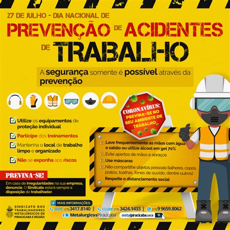 De Julho Dia Nacional De Preven O De Acidentes De Trabalho