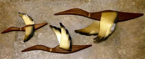 Vintage S Classic Mcm Masketeers Wood Brass Flying Ducks Geese