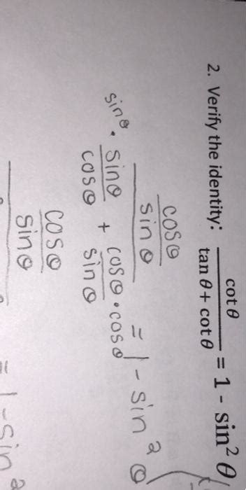 Solved Cote 2 Verify The Identity 1 Sin2 0 Tan Cote 2 Chegg