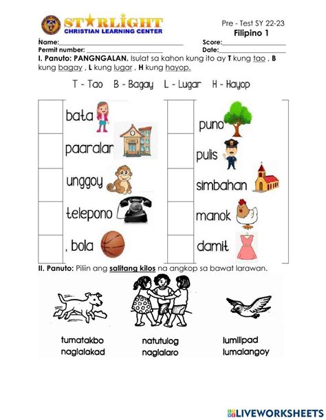 Pre Test Filipino 1 Worksheet Artofit