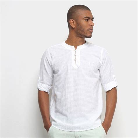 Camisa Aleatory Bata Linho Masculina Branco Zattini Mens Henley