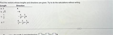 Solved Find The Vectors Whose Lengths And Directions Are Chegg