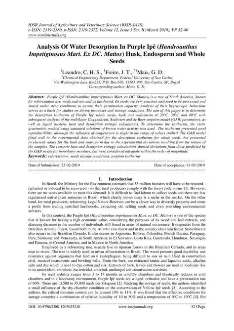 PDF Analysis Of Water Desorption In Purple Ipê Handroanthus