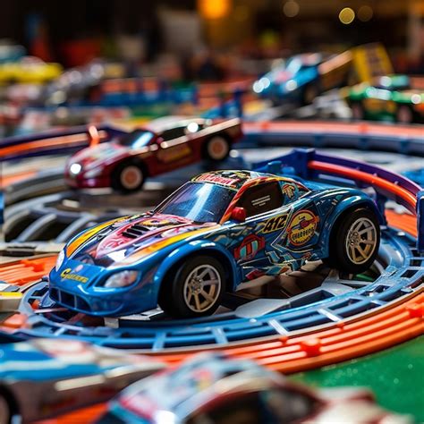 Premium AI Image | A Thrilling Race Zooming Cars on a Toy Racetrack