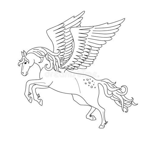 Isolated Black Outline Galloping Jumping Pegasus On White Background