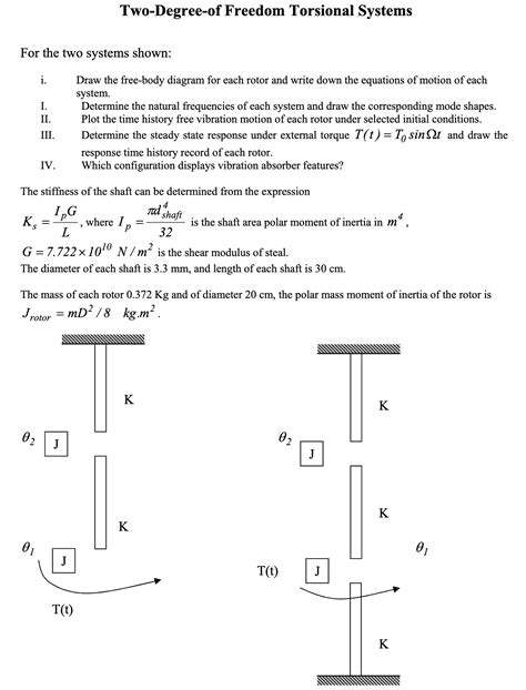 Solved Two Degree Of Freedom Torsional SystemsFor The Two Chegg