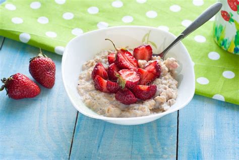 Milk Oatmeal Porridge With Strawberries Stock Photo Image Of Oatmeal