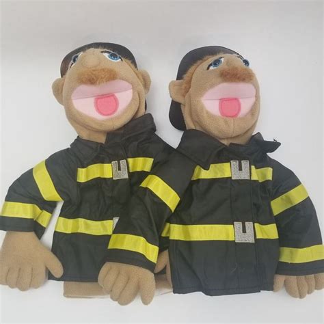 Melissa And Doug Firefighter Plush Hand Puppet Fireman W Helmet Set Of