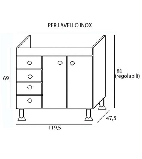 Mobile Sottolavello Per Cucina Con Lavello Inox Con 4 Cassetti E 2 Ante