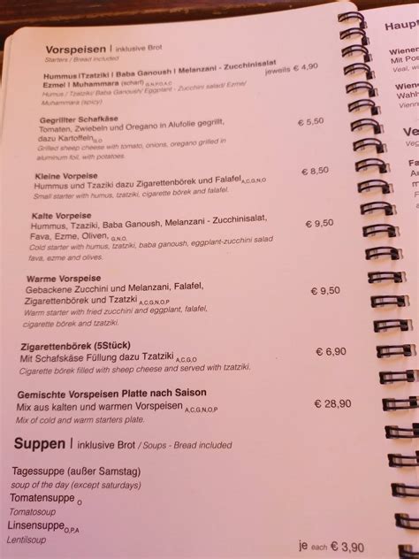 Speisekarte Von Papas Am Naschmarkt Restaurant Wien