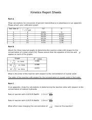 Kinetics Report Sheets Final Docx Kinetics Report Sheets Part A Show