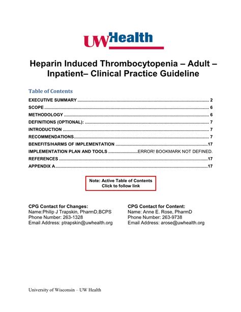 Heparin Induced Thrombocytopenia Adult Inpatient Clinical Practice