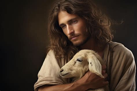 Premium AI Image | Jesus holding a lamb