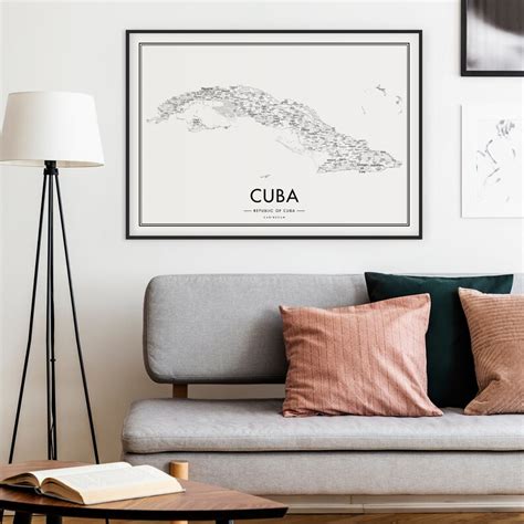 Cuba Map Poster Cuba Map Havana Map Black White Etsy