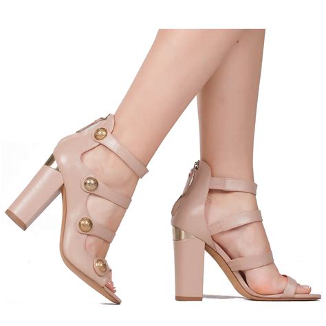 Sandalias Nude De Tac N Con Botones Tienda De Zapatos Pura L Pez