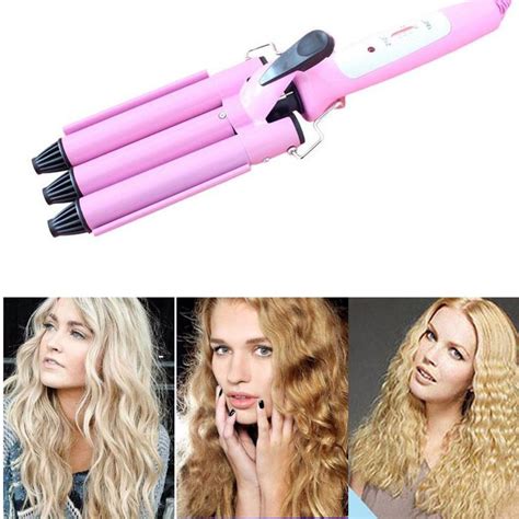 Professional Beach Wave Curling Iron Tongs Pink Cone Head Ceramic Triple Curling Iron Big Wave