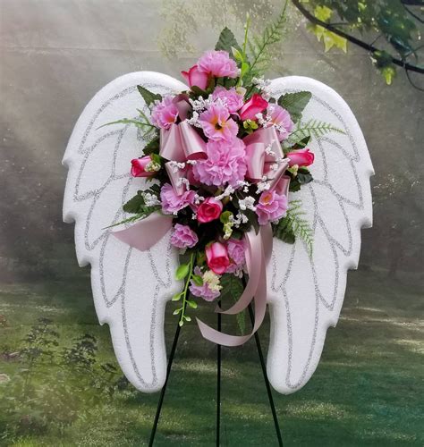 Pink Angel Wings Cemetery Arrangement Sympathy Gravesite Etsy