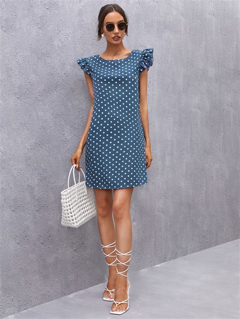 Shein Clasi Ruffle Armhole Tie Back Polka Dot Dress Shein Uk