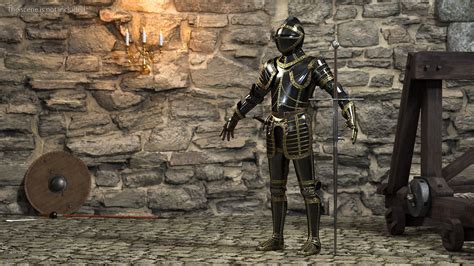 Medieval Knight Black Gold Full Armor Rigged 3D Model $169 - .max - Free3D