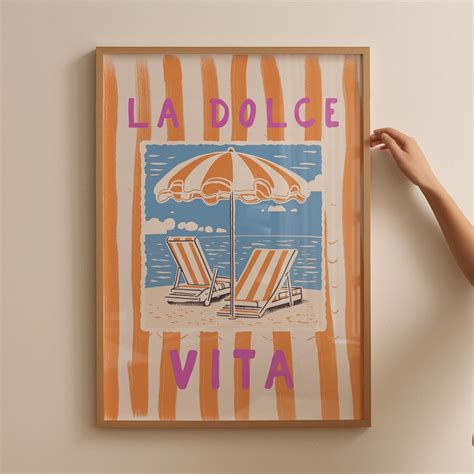 La Dolce Vita Beach Umbrella Art Print Retro Italian Seaside Poster