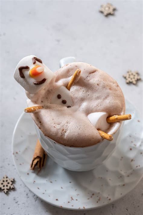 Hot Chocolate With Melted Marshmallow Snowman Stock Photo Image Of Chocolate Festive 159931708