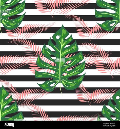 Seamless Pattern With Tropical Leaves Palms Monstera Banana Leaves