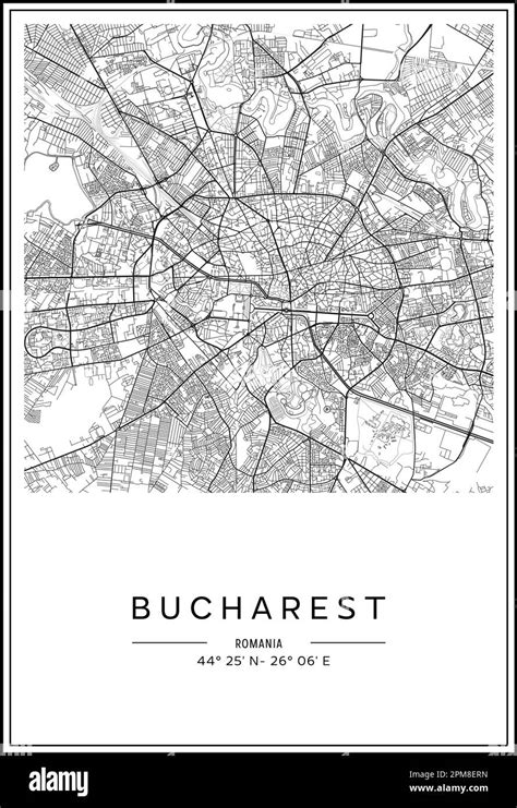 Mapa Imprimible En Blanco Y Negro De La Ciudad De Bucarest Dise O De