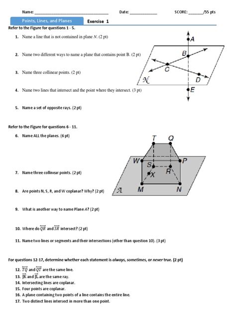 Solution Unit Points Lines And Planes Geometry Basics Worksheet