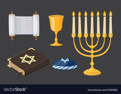 Judaism Church Traditional Symbols Icons Set Vector Image