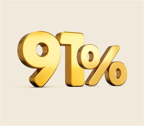 Premium Photo 3d Illustration Of Golden Number Ninety One Percent Or