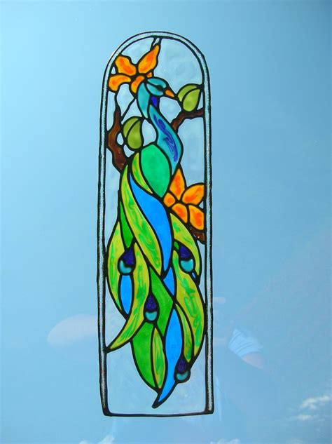 Peacock With Tropical Flowers Stained Glass Window Cling Etsy