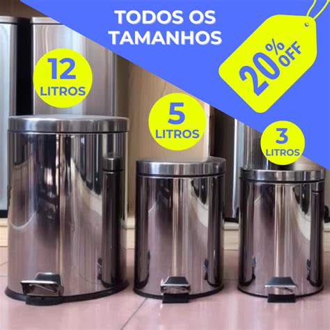 Lixeira Cesto De Lixo A O Inox Pedal Balde Interno E Tampa Redonda