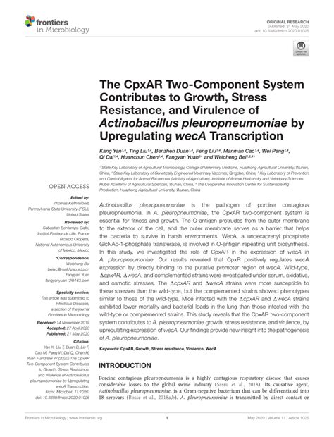 PDF The CpxAR Two Component System Contributes To Growth Stress