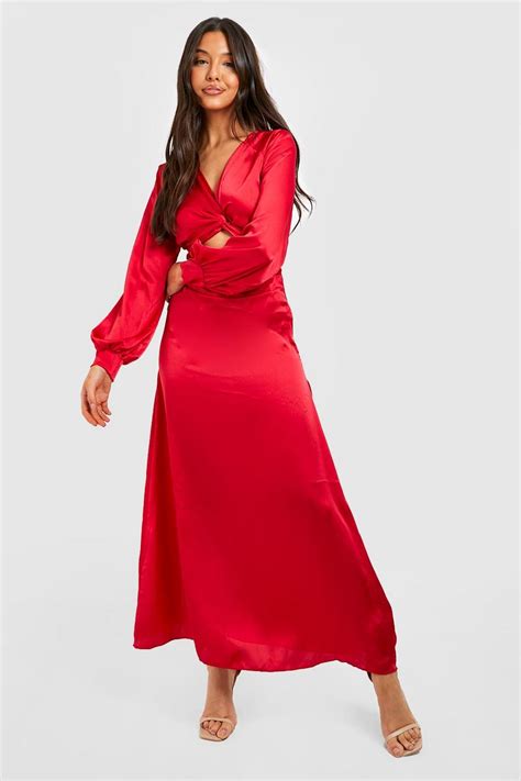 Satin Twist Cut Out Maxi Dress Boohoo Uk