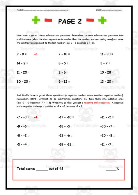 Adding And Subtracting Positive And Negative Numbers Practice Sheet B By Teach Simple