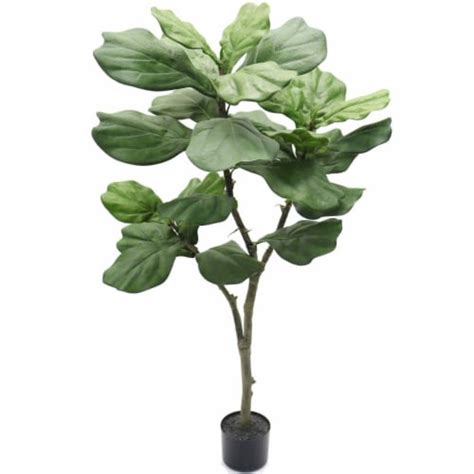 Silk Fiddle Leaf Fig Tree Leaves House Plant In Black Pot