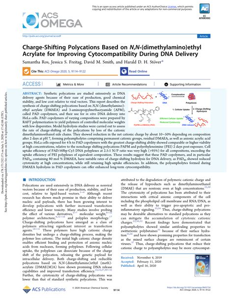 Pdf Charge Shifting Polycations Based On N N Dimethylamino Ethyl Acrylate For Improving