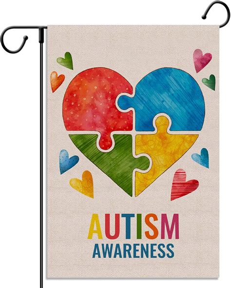 Autism Awareness Garden Flag Colorful Puzzle Piece Heart Inspirational