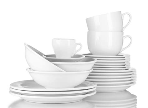 Premium Photo Empty Bowls Plates And Cups On Gray Background