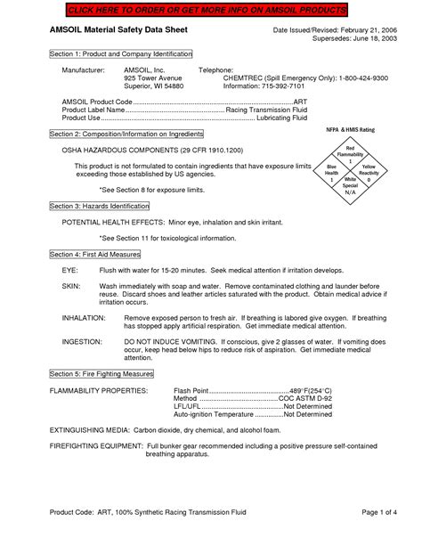 SOLUTION AMSOIL Material Safety Data Sheet Studypool