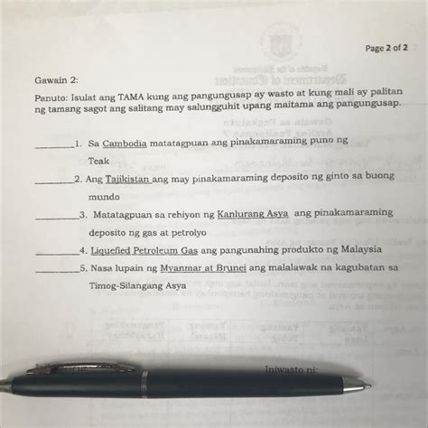 Gawain 2 Panuto Isulat Ang TAMA Kung Ang Pangungusap Ay Wasto At Kung