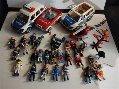 PLAYMOBIL GROS LOT police pompier personnages véhicules divers