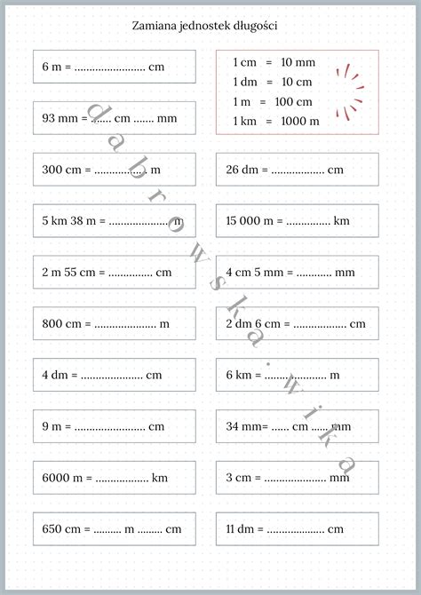 Zamiana jednostek długości karta pracy Złoty nauczyciel