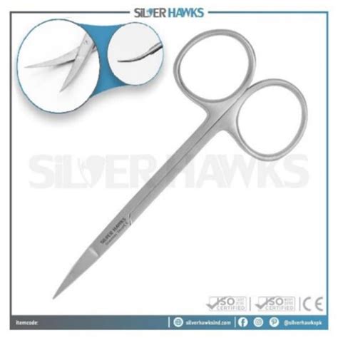 Iris Scissors Straight Curved Blunt 11 5 CM Sterile Silver Hawks