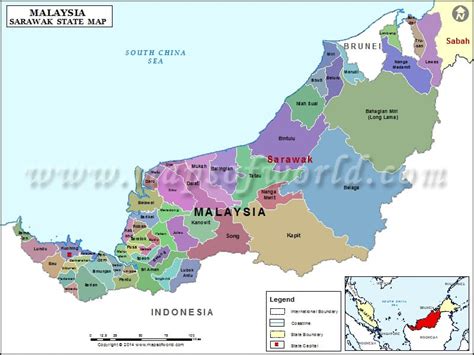 Sarawak Map, Map of Sarawak State, Malaysia