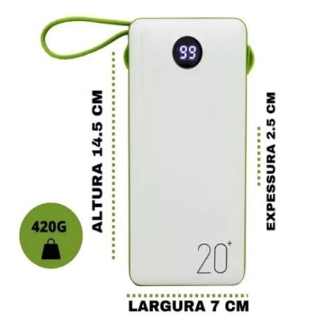 Carregador Portátil Power Bank 20000mAh Universal Cabo V8 Lightning