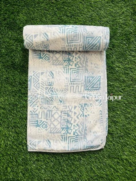 Geometric Print Single Bed Cotton Dohar Reversible Sky Blue