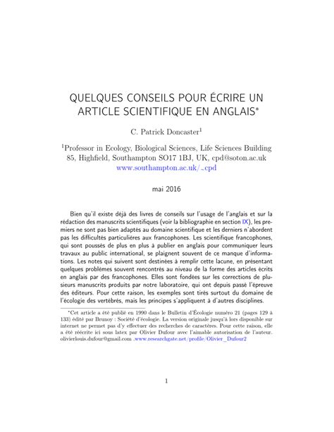 Pdf Quelques Conseils Pour écrire Un Article Scientifique En Anglais