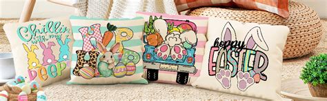 Easter Pillow Covers 18x18 Set Of 4 Easter Decorations Stripe Peeps Bunny Truck Eggs